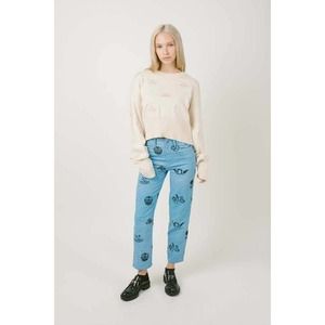 Rationalle NWT Women's Blue Raya Pant Embroidered High Waisted Cotton Blend XS